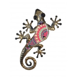 SIGNES GRIMALT Gecko Mural Bleu et Rouge, Métal et Verre, Modèle KASHMIR 2, Hauteur 21 cm