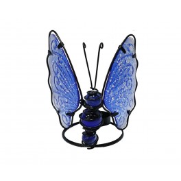 Photophore Papillon Bleu Outremer, Métal et Verre, Modèle AQUARELIS, Hauteur 12 cm