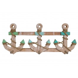 SIGNES GRIMALT Patères-Portemanteaux Trois ancres en bois, Bleu et Marron, Longueur 57 cm