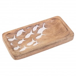 Plateau Banc de Poissons Blancs et Bois de manguier, Collection Marine Martigues, 30 cm