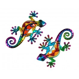 G&S Set 2 Geckos Métal et Verre, Coll Versicolor, H 21 cm