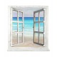happyDko Tableau Peinture Marine : Fenêtre en trompe l'oeil, Vue mer, H 85 cm