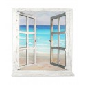 happyDko Tableau Peinture Marine : Fenêtre en trompe l'oeil, Vue mer, H 85 cm