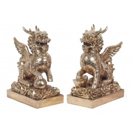 G&S Set 2 Lions Chinois Fo, Protection, Bonheur et Fortune, H 28 cm