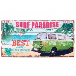 G&S Déco Bois : Plaque Van vert à fleurs, Mod Beach Time, L 60 cm