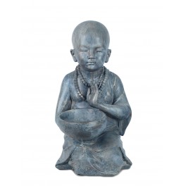 G&S Figurine Zen Intérieur Résine : Moine & Coupelle, H 34 cm