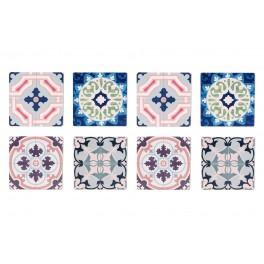 Set 8 sous-bocks Rétro, Motifs Carreaux de Ciment 2, H 11 cm