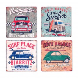 Set 4 sous-bocks Rétro, Motifs Voitures Anciennes, H 11 cm