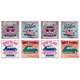 Set 8 sous-bocks Rétro, Motifs Voitures Anciennes, H 11 cm