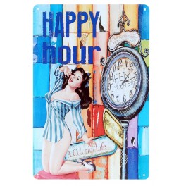 G&S Plaque métal Vintage : Pin up et Happy Hours, H 30 cm