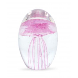 Mini Presse-papiers et Sulfure en Verre : Méduse Rose pastel. H 6,5 cm