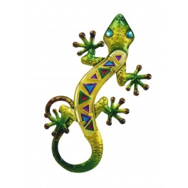 G&S Gecko Mural au Yeux Bleus : Coll Tribal Jaune, H 32 cm