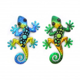 G&S Set 2 Geckos Bleu & Vert, Coll Spirale, H 23 cm