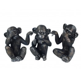 SIGNES GRIMALT Set 3 Singes de la Sagesse, Collection Jungle, Finition Antic Line, Hauteur 14 cm