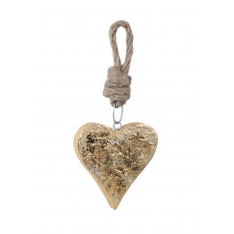 G&S Suspension Coeur Bois et Corde, Modèle Doré, H 9 cm