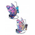 Set 2 Photophores Papillons, Métal et Verre, Effet Vitrail, Hauteur 12,5 cm