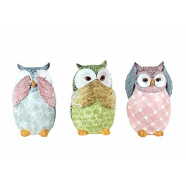 G&S Set 3 Chouettes de la Sagesse, Mod Harmony Pastel, Hauteur 12 cm