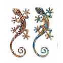 Set 2 Geckos Muraux Multicolores, Série Kolor, Hauteur 17 cm