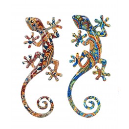 Set 2 Geckos Muraux Multicolores, Série Kolor, Hauteur 17 cm