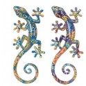 SIGNES GRIMALT Set 2 Geckos Muraux Multicolores, Série Kolor, Hauteur 20,5 cm
