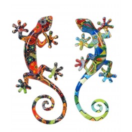 SIGNES GRIMALT Set 2 Geckos Muraux Multicolores, Série Kolor, Hauteur 20,5 cm