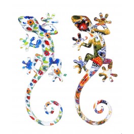 SIGNES GRIMALT Set 2 Geckos Muraux Multicolores, Série Kolor, Hauteur 20,5 cm