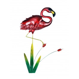 happyDko Décoration Murale Métal : Le flamant rose & Roseau, Hauteur 47 cm
