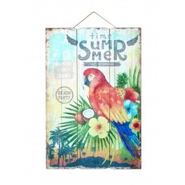 ITINT Plaque Bois vintage Perroquet & Jungle : Summertime, Hauteur 60 cm