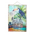 ITINT Plaque Bois vintage Toucan & Jungle : Paradise, H 60 cm