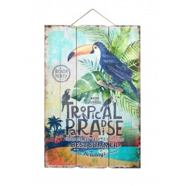 ITINT Plaque Bois vintage Toucan & Jungle : Paradise, H 60 cm