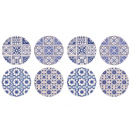 Set 8 sous-bocks Ronds 1, Motifs Carreaux de Ciment, H 10,8 cm
