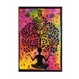 happyDko Décoration Murale Tissu : Batik Indien, Modèle Yoga & Arbre de Vie, H 105 cm
