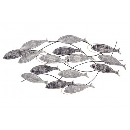 happyDko Déco murale métal : Banc de sardines, Camaïeu de Gris, L 100 cm