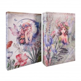 SIGNES GRIMALT Set 2 Boites livres en bois MDF et polyester, Motif Jardin fleuri et fées 2 modèles, hauteur 17 cm