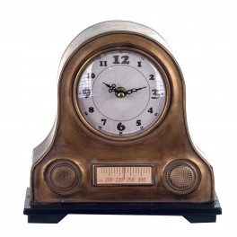 Horloge Vintage : Mod Poste Radio Ancien, Laiton Doré, H 22,5 cm