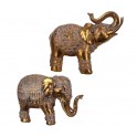 Set 2 éléphants Résine : Modèle Brunei, Doré, L 20 cm (Grand)