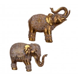 Set 2 éléphants Résine : Modèle Brunei, Doré, L 20 cm (Grand)