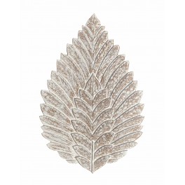 ORIGEN Déco murale en Bois : Feuille Stylisée et Céruse Blanche, H 100 cm