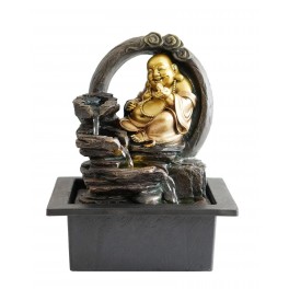 Fontaine d'intérieur : Bouddha Budai Doré et Rocher Cascade, Zentrends, Hauteur 25 cm