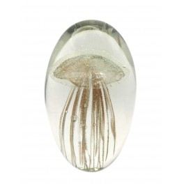 Presse Papier Décoratif et Sculpture Verre Méduse Ondulante, Doré et Pailletté, H 11 cm