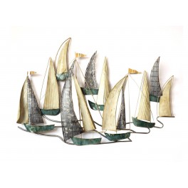 SGRIMALT Déco murale : Régate 10 Voiliers, Vert Emeraude et Jaune d'or, L 105 cm