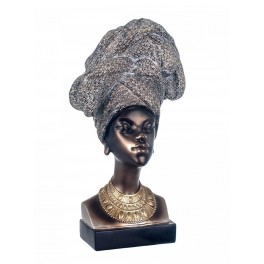 SIGNES GRIMALT Buste Femme Africaine et Foulard, Doré et Ebène, H 40 cm