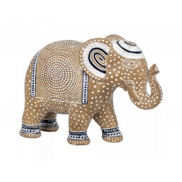 Figurine éléphant en Résine, Motifs Mandalas, Beige et Blanc, Collection ETHNIK, L 20 cm