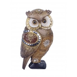 SGRIMALT Figurine Hibou 1, Camaïeu de Marron et Bordeaux, Collection Kingsley, H 20 cm