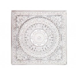 SGRIMALT Déco murale en Bois Blanc sculpté, Motifs Floral et Mandala Cérusé, H 40 cm