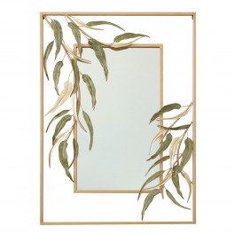ORIGEN Grand Miroir et Déco Murale : Double encadrement doré et Feuilles d'Eucalyptus en métal, H 100 cm