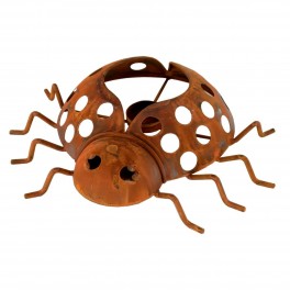 Porte-Bougie Coccinelle à Poser Jardin et terrasse, 100% métal et Effet rouillé, 27 x 32 cm