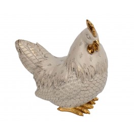ORIGEN Elégante Poule stylisée en résine, Modèle Ecru et Doré, Collections contemporaines, H 21 cm
