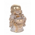 ORIGEN Déco Zen et Spiritualité : Bouddha Rieur Porte-Bonheur et Bol, Doré et Blanc, H 15 cm