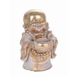 ORIGEN Déco Zen et Spiritualité : Bouddha Rieur Porte-Bonheur et Bol, Doré et Blanc, H 15 cm